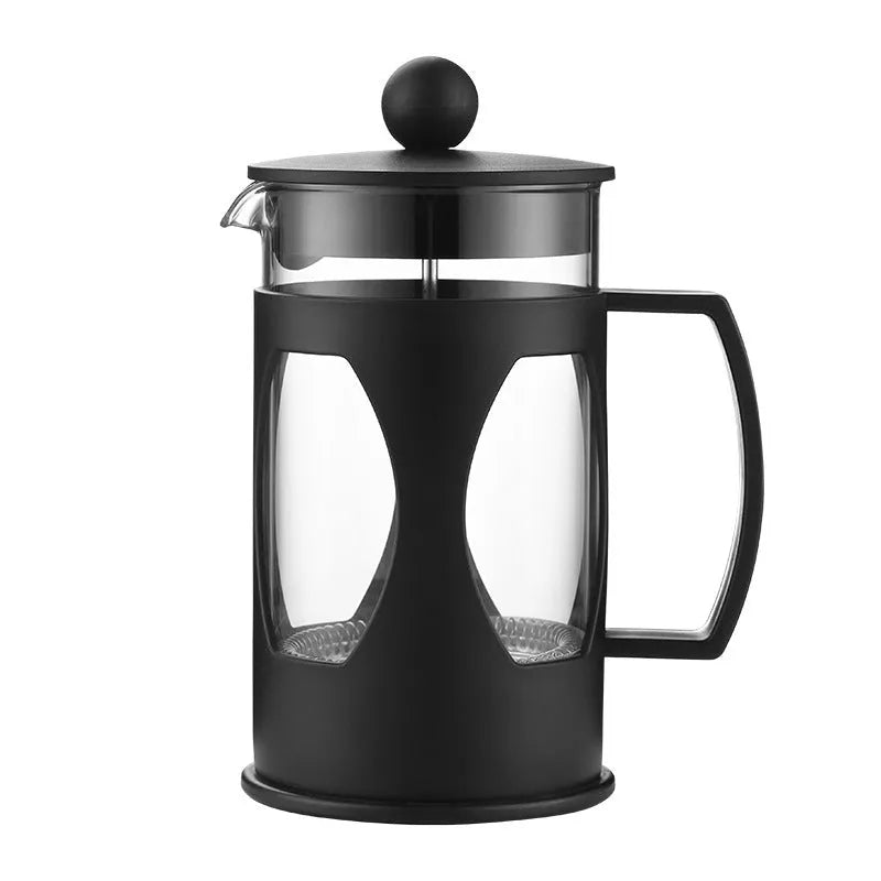 Household coffee press manual coffee pot with black high borosilicate glass carafe and 304 stainless steel filter