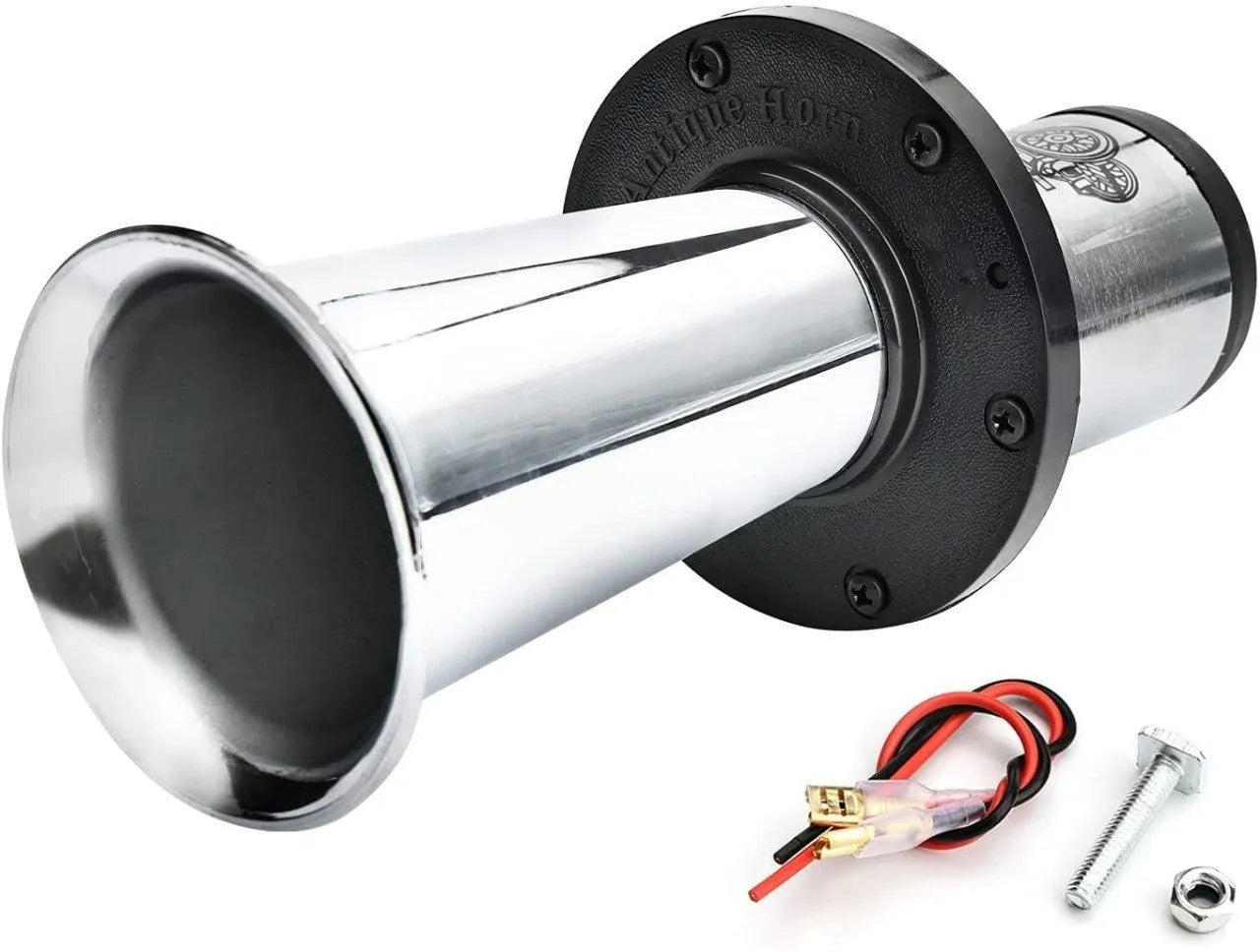 Silver 12v universal car horn for vehicle replacement or upgrade