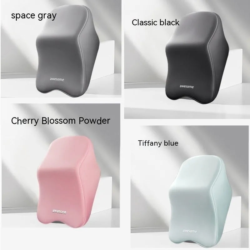 Car headrest pillow and lumbar support pillow set in four colour options on a car seat