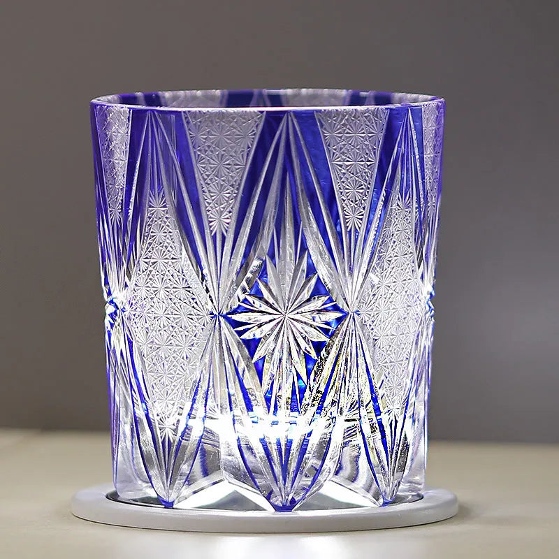 Hand carved blue crystal glass wine glass with 260ml capacity, Japanese mild luxury retro style