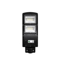 Integrated solar-powered 60W LED street light with remote control for outdoor use.
