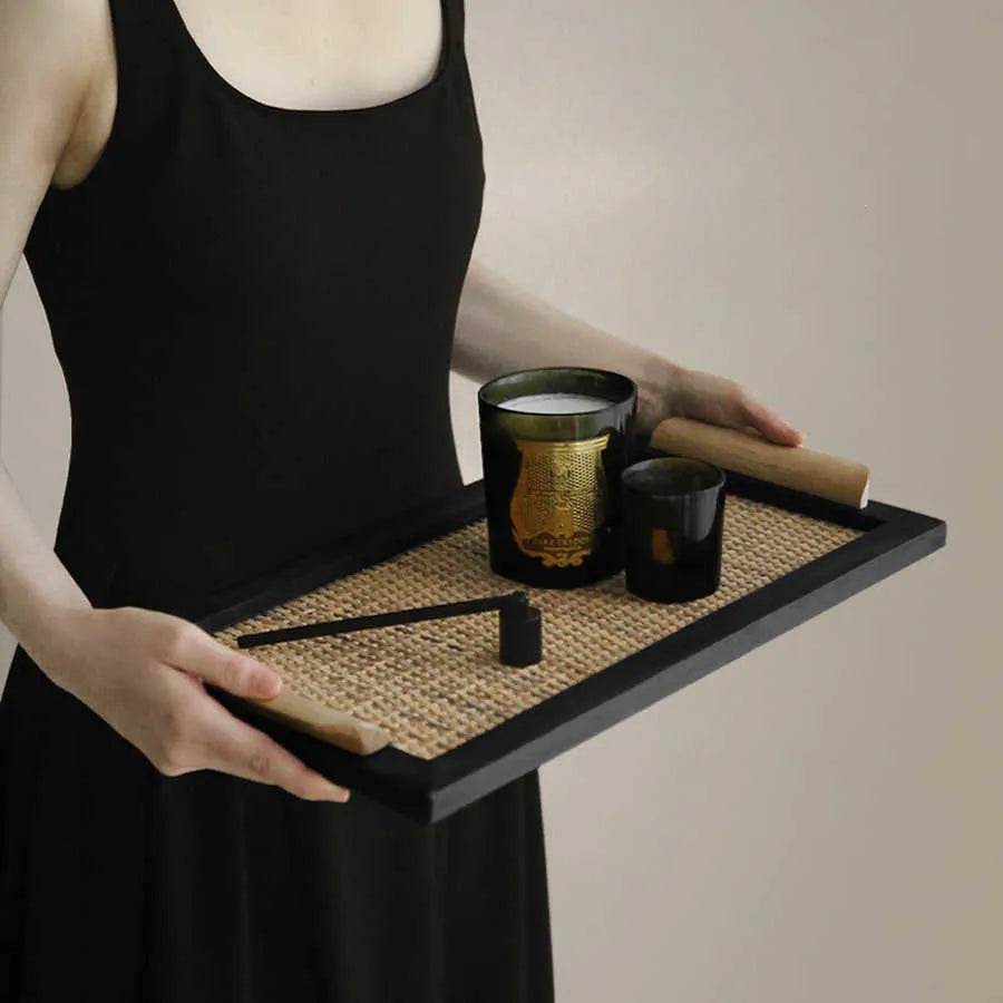 Pine wood dining tray with compartments shown in large and small size options