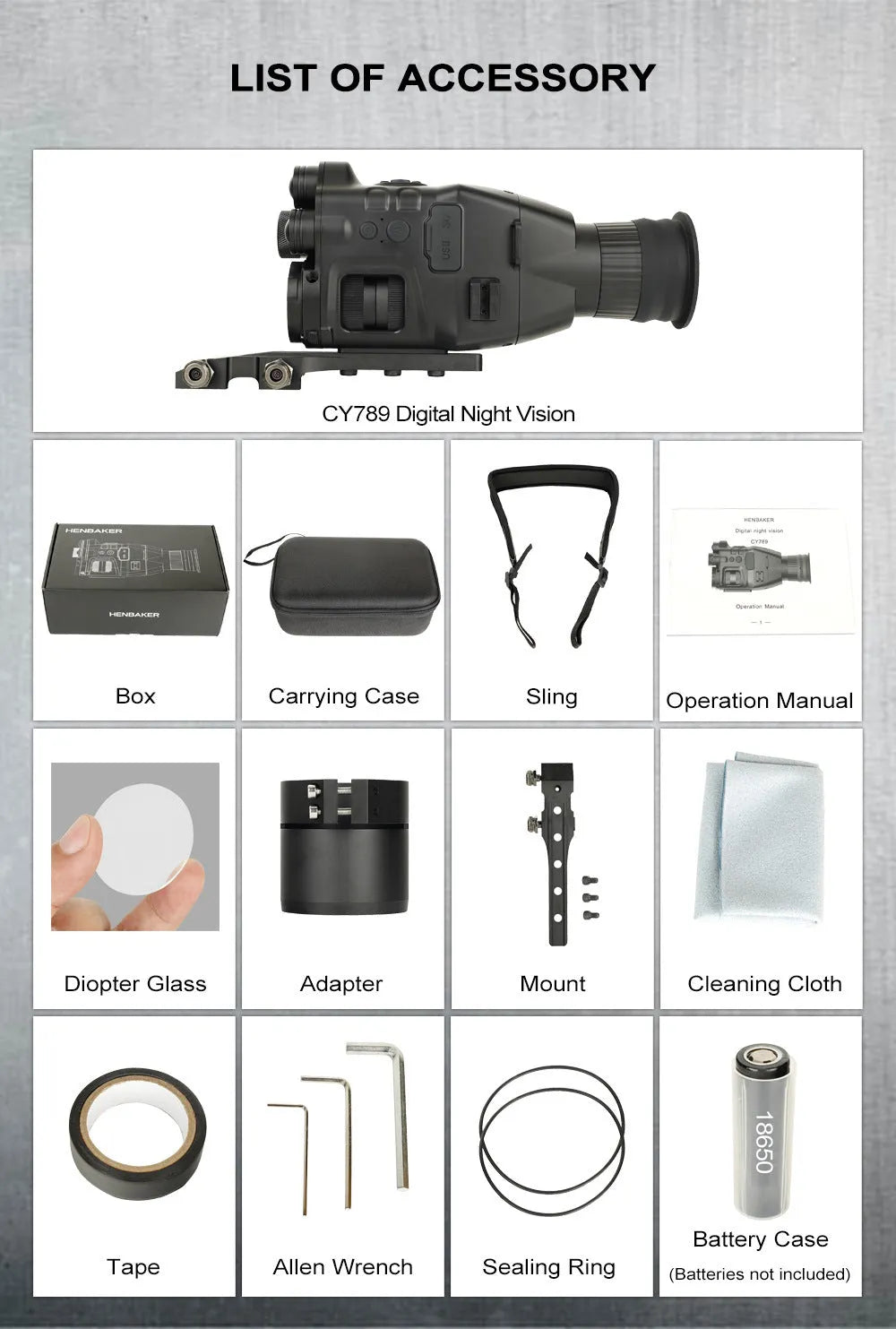 CY789 HD night vision instrument aiming set 3.7V compact 106x97x47mm for low-light photography and shooting