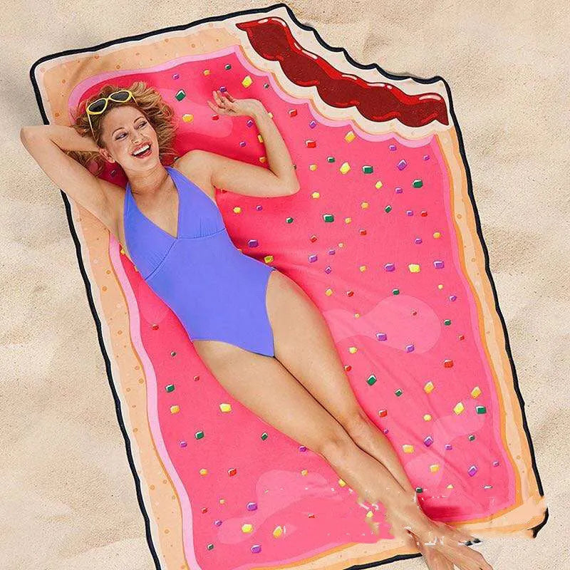 Printed polyester beach towel with retro ethnic design in avocado colour pattern