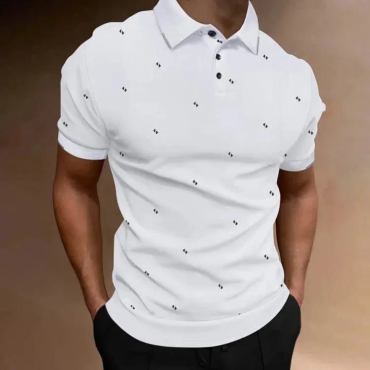 Men's digital print short sleeve sports top in black, side view, for summer fitness and cycling