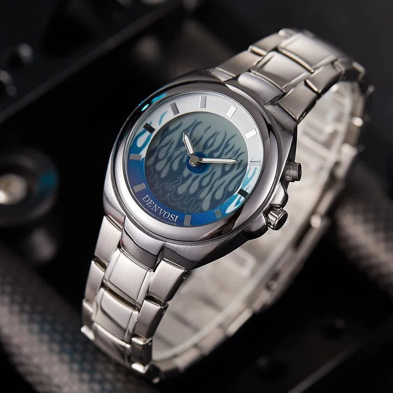 Men's digital dual display watch with 40mm dial, alloy strap, and stainless steel buckle in red or blue colour options