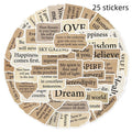 Pack of 25 Tear English design TT284 waterproof PVC adhesive stickers in matte and glossy finish.