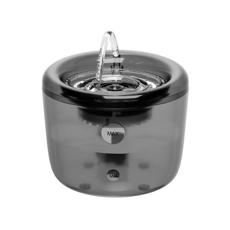 Grey automatic pet water fountain with circulating filter and USB cable