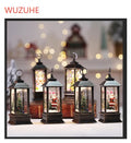 Christmas simulation LED flame small oil lamp in plastic square wind-lamp design with old man and tree figures