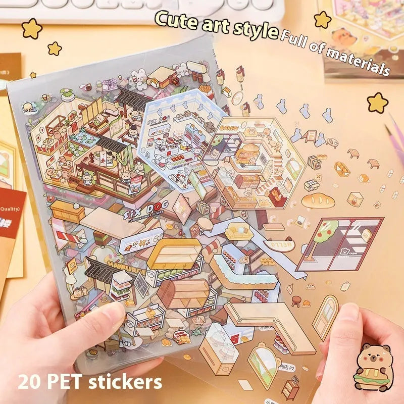 Miniature scene collection sticker book with 20 simulation scenes in PET material