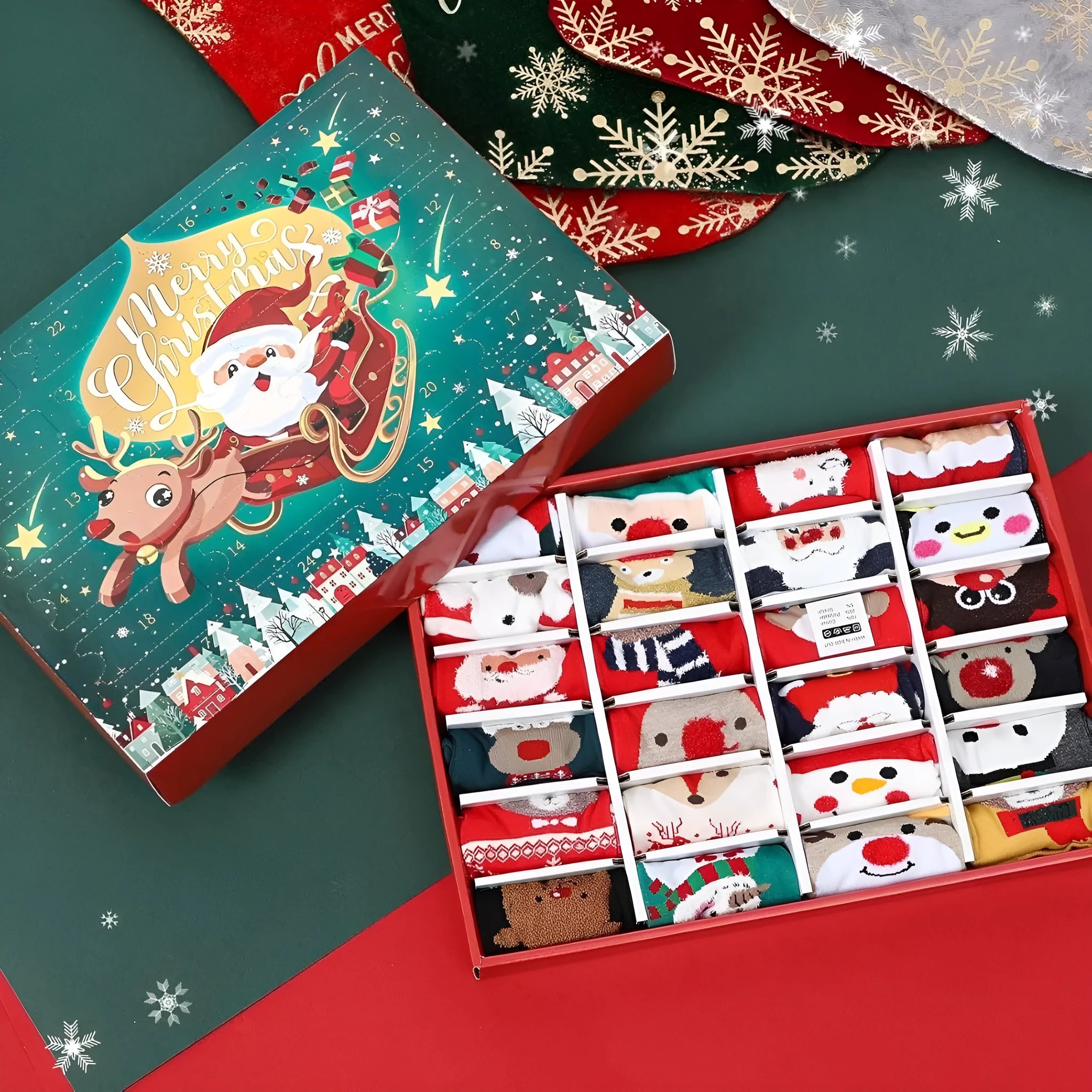 Cute mini Christmas sock resin figurine from a blind box, a festive decoration for holiday trees.