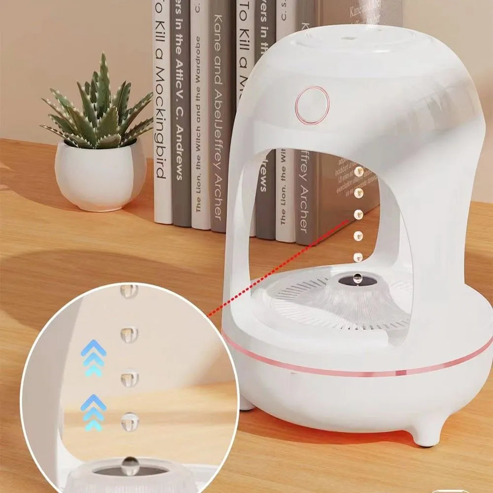 Levitation water drop humidifier with LED night light in rose gold and white colour