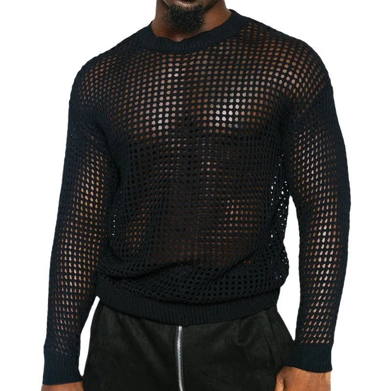 Thin round neck pullover sweater in black for women loose fit acrylic knit