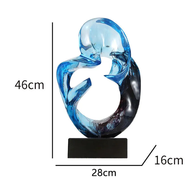 Glass transparent resin craft ornament sculpture in modern simplicity style, shown in orange red and blue colour options.