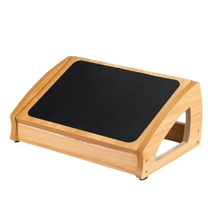 Wood-colour adjustable bamboo office desk footstool in a modern simplicity design.