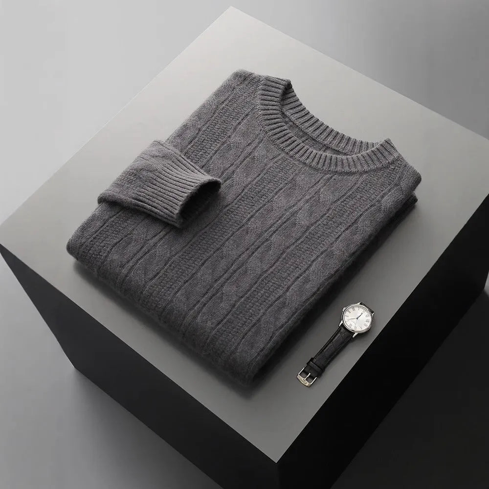 Men's thickened jacquard knitted sweater loose pullover in white, elephant gray, light gray or camel, sizes S-XXXL
