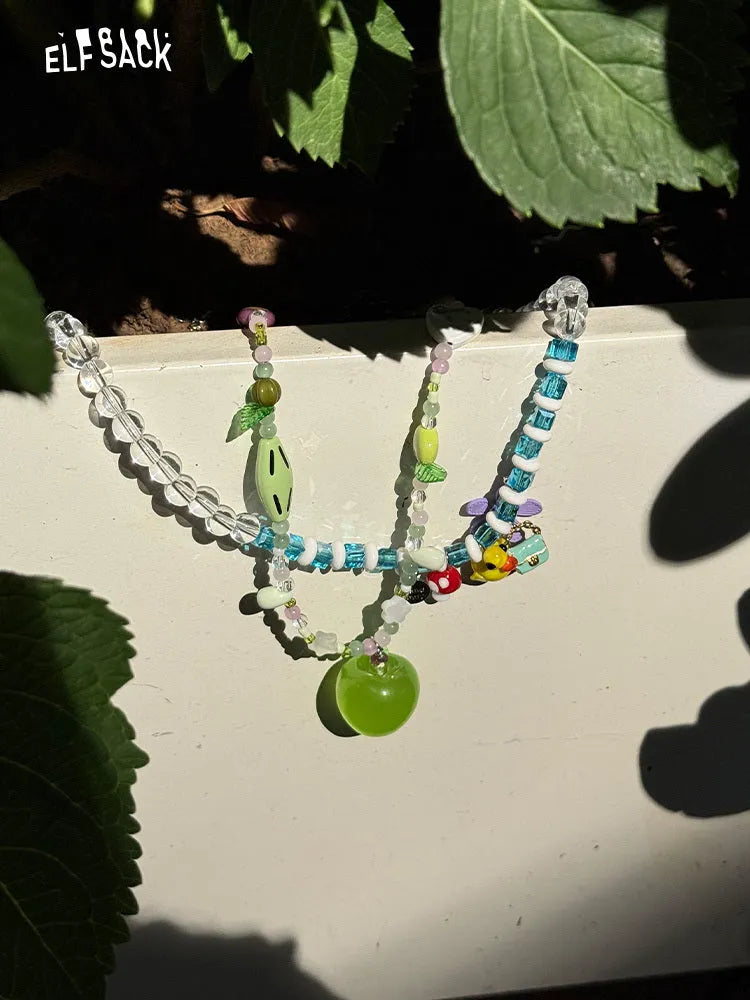 Beaded pendant necklace vacation style clavicle chain in green apple green colour option