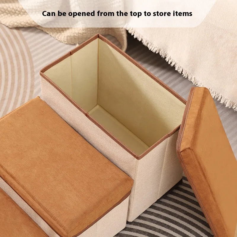 Foldable third-level pet stairs ladder with non-slip steps in brown cloth material