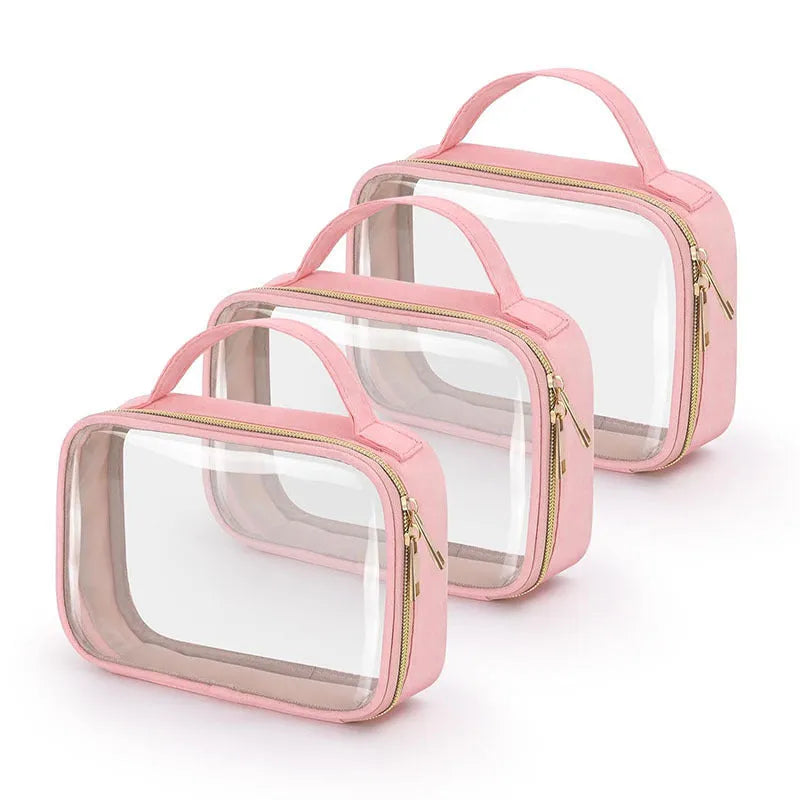 Transparent PVC lipstick storage wash bag with chain detail in multiple colour options