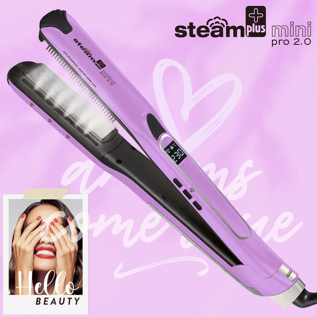 Mini steam splint spray hair straightener in champagne colour with curling function