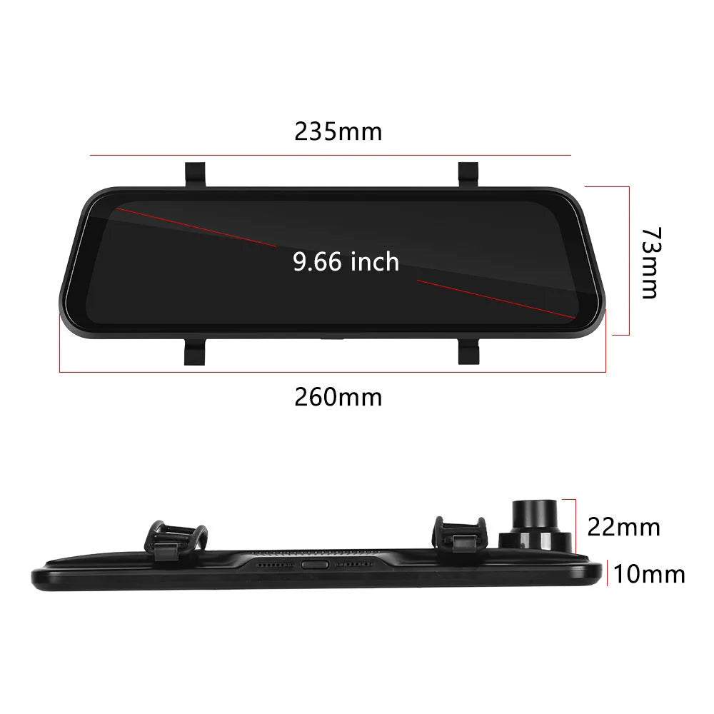 9.66 inch HD 1280x320 touch screen car driving recorder with CarPlay Android Auto and two-way video recording function
