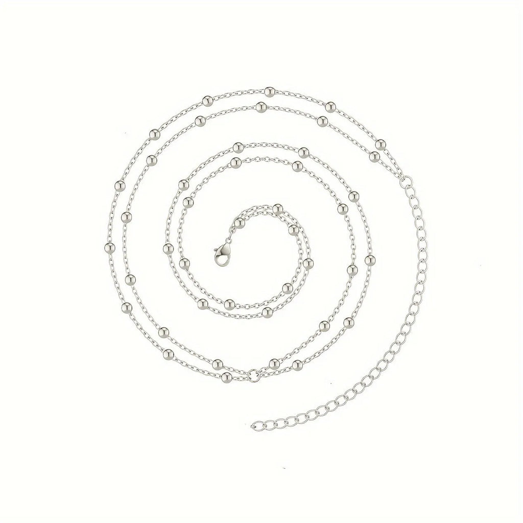 Double-layer metal waist chain with round beads in gold, adjustable 80-100cm, buckle closure