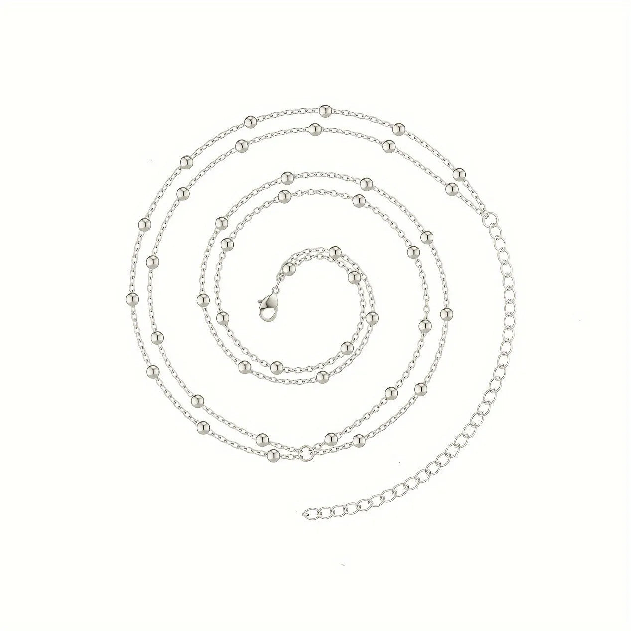 Double-layer metal waist chain with round beads in gold, adjustable 80-100cm, buckle closure
