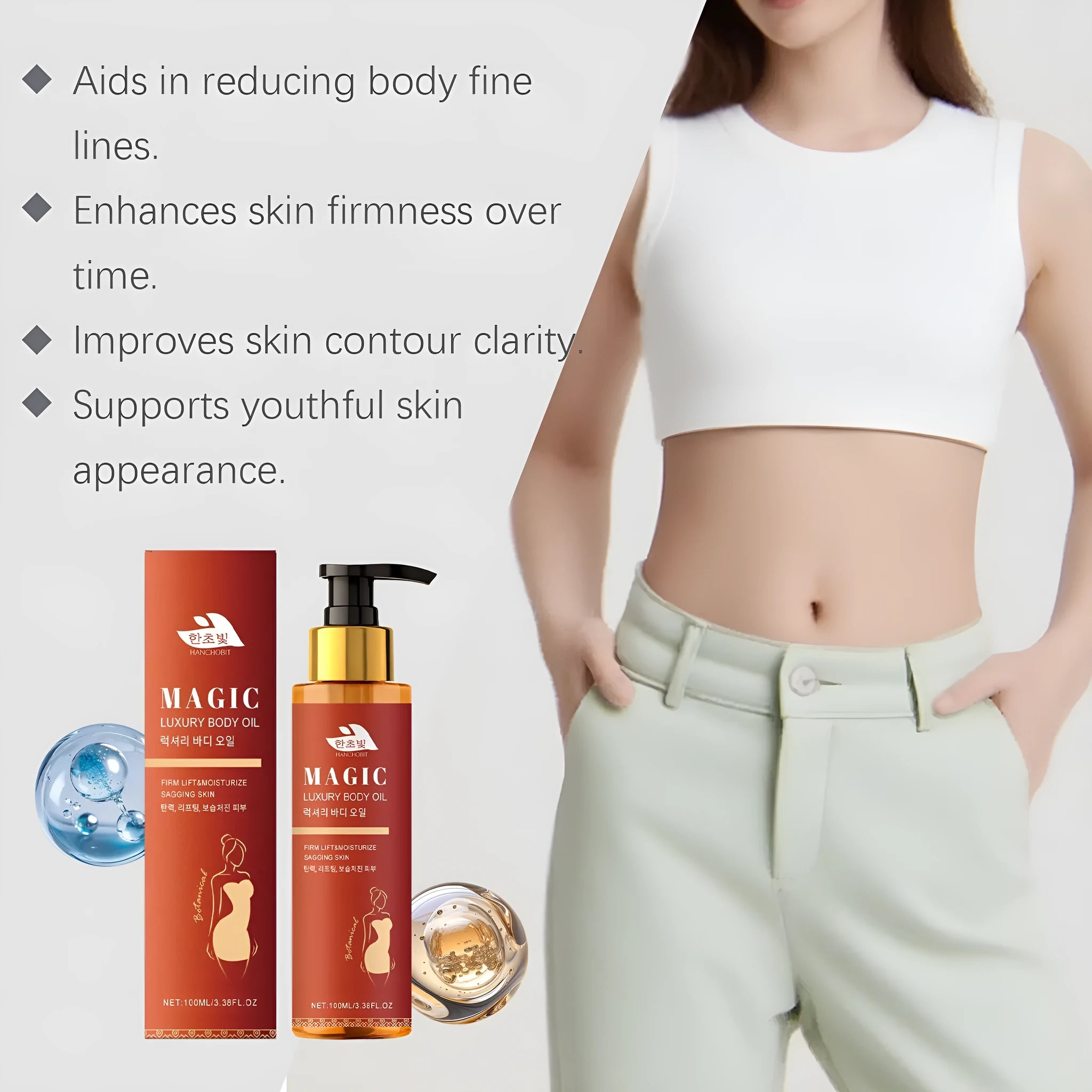 Body firming moisturiser 100ml bottle with rose extract and vitamin E formulation