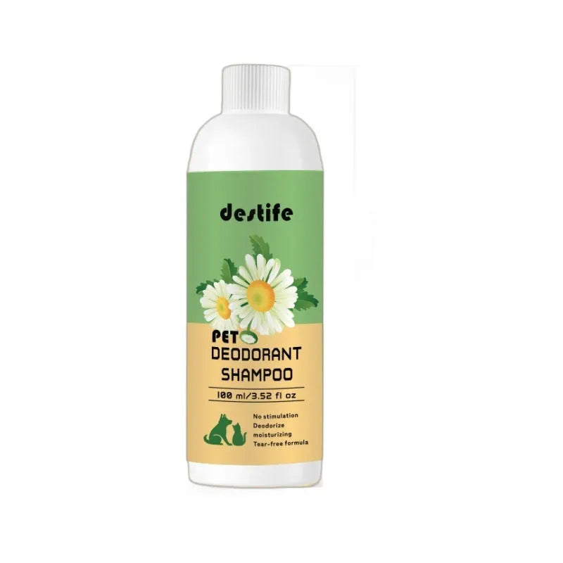 100ml bottle of pet shampoo and conditioner for dogs and cats with fragrance deodorant properties