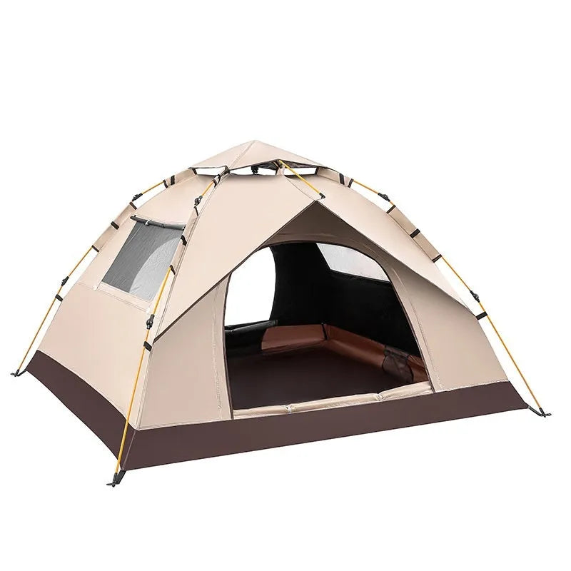 Outdoor portable double camping tent with silver glue quicksand gold material, one door and one window