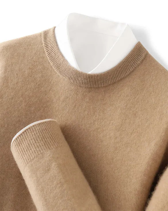 Men's long sleeve pullover sweater in solid colour, fine yarn knit, thickened for autumn and winter business casual wear.