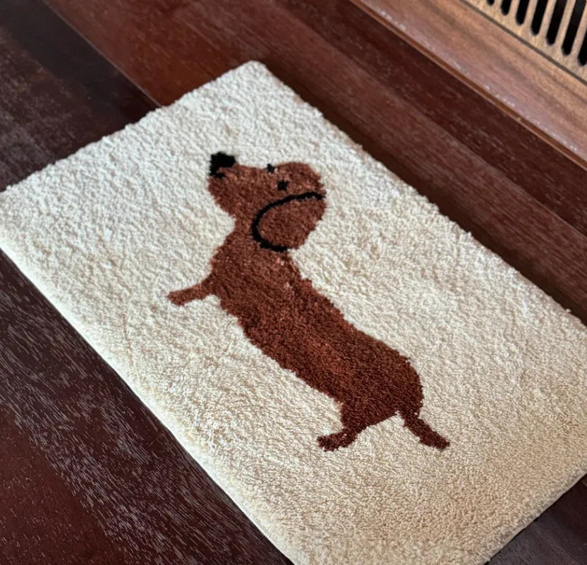 Lucky Sausage Puppy tufted woven floor mat in cream style 50x80cm home carpet