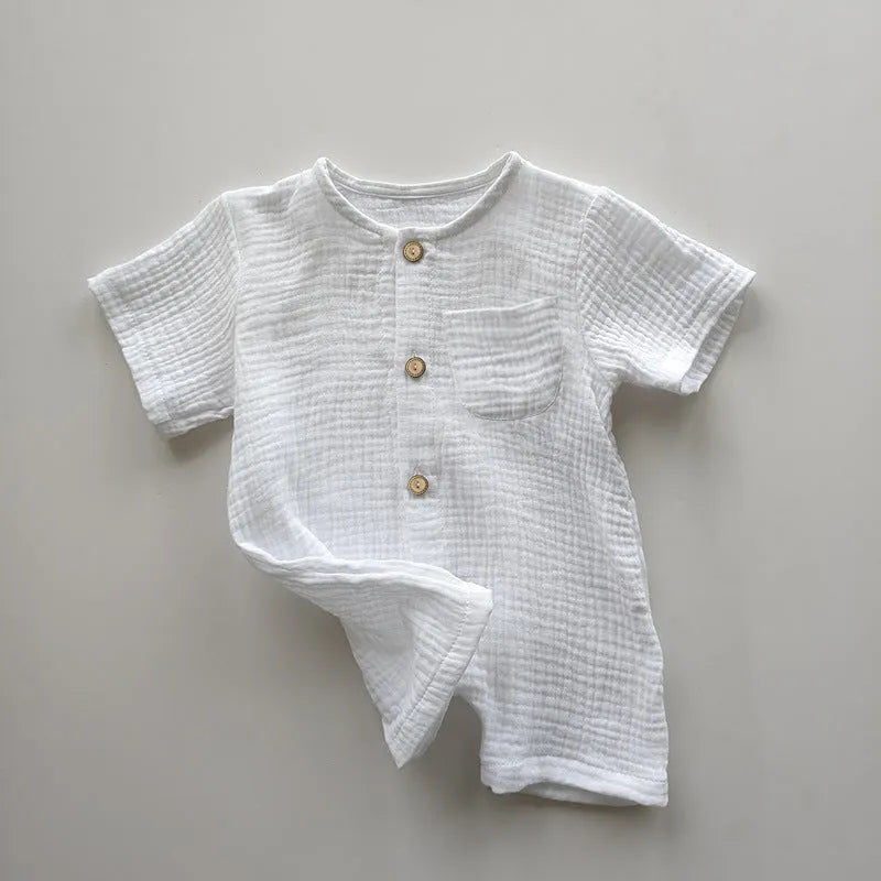 Cotton short-sleeved infant romper in peacock green, casual style for boys and girls, size 73