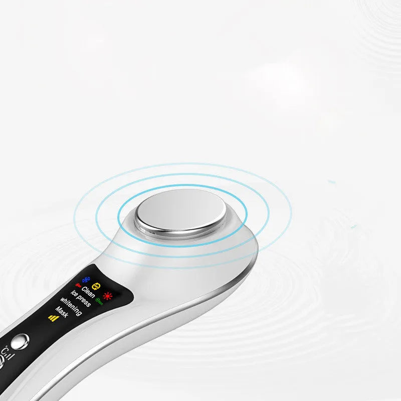 Hot & cold eye massage machine in pearl white with four skin care modes, 178mm long, USB rechargeable