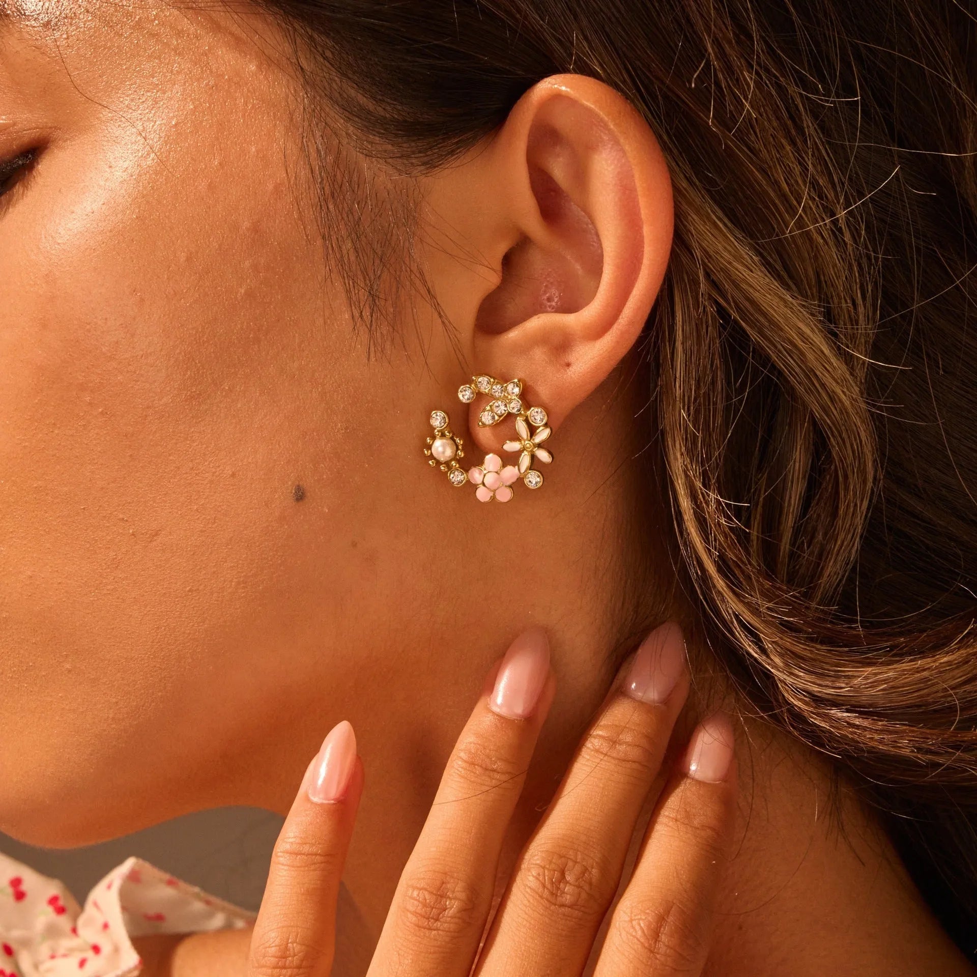 Colourful flower stud earrings with petal design on stainless steel