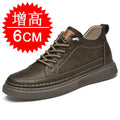 Men's round toe elevator shoes in black with 6cm hidden height increase, two-layer cowhide upper and rubber sole