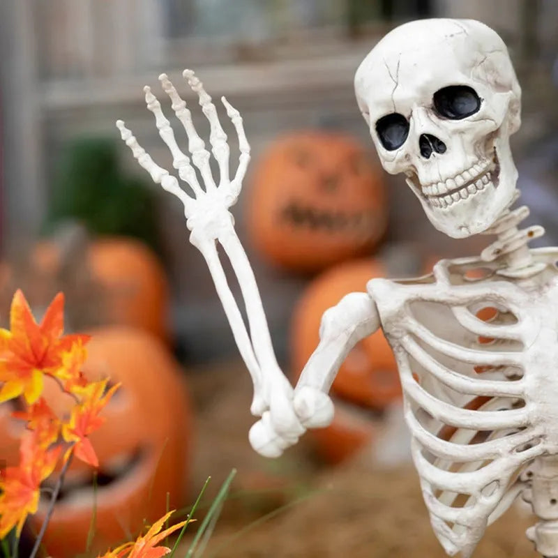 90cm tall poseable plastic skeleton Halloween decoration with detailed skull.