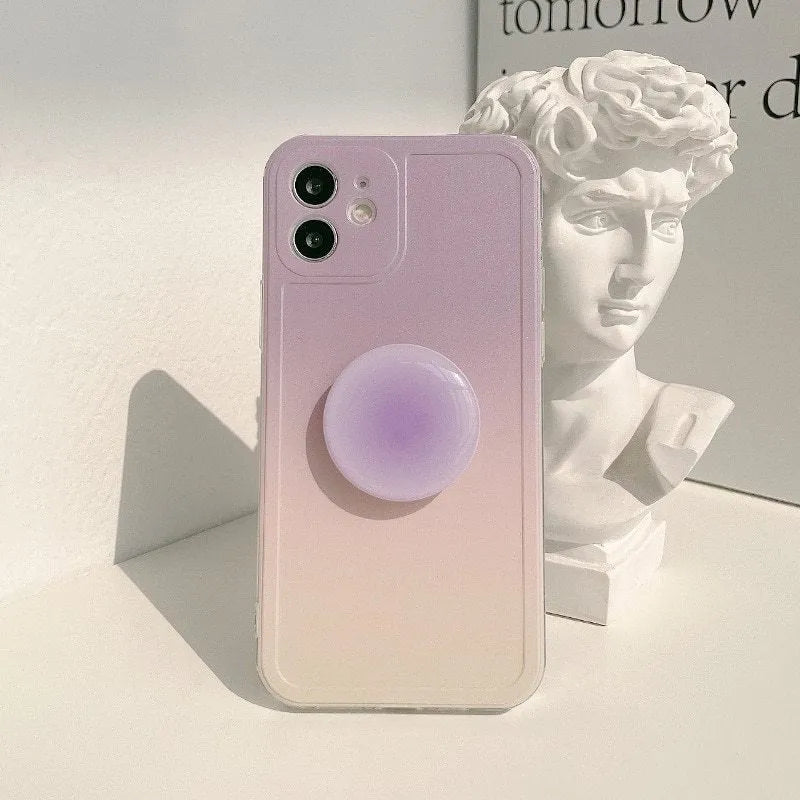Yellow to purple gradient silicone iPhone case with X bracket pattern and corner airbag protection