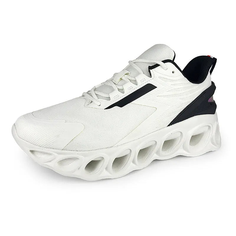 Men's low-top casual mesh trainers in black with lace-up front and round toe on a white background.