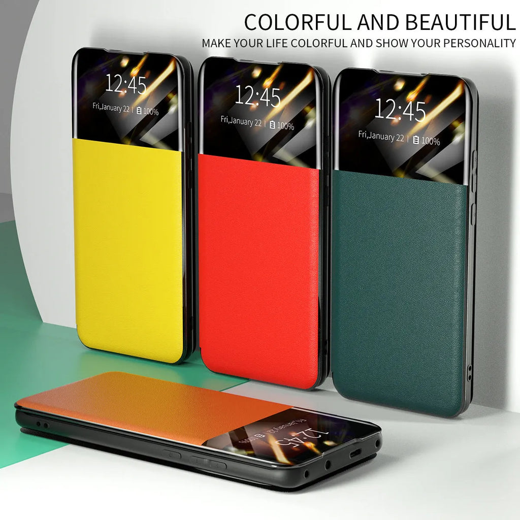 Black PU PC card flip case for Google Pixel 6 with card slot visible on back