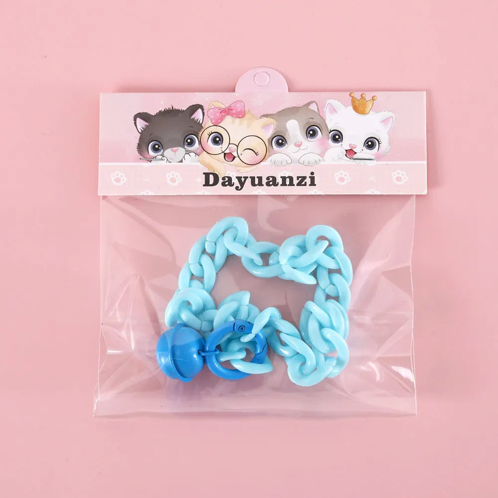 Adjustable plastic pet collar in macaron candy colours of blue, pink, and mixed chain for cats, dogs, or rabbits.