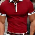 Men's thin breathable lapel button pullover T-shirt loose fit polyester blend casual top dark blue front view