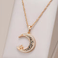 Rose gold coloured necklace with star and moon pendant on water wave chain