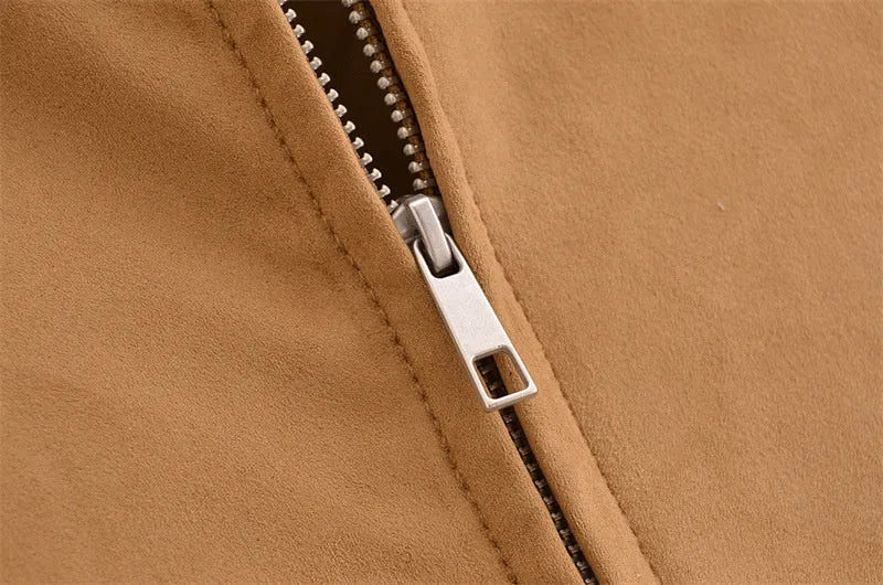 Women's casual loose fit long sleeve PU zipper jacket in picture colour, unisex style