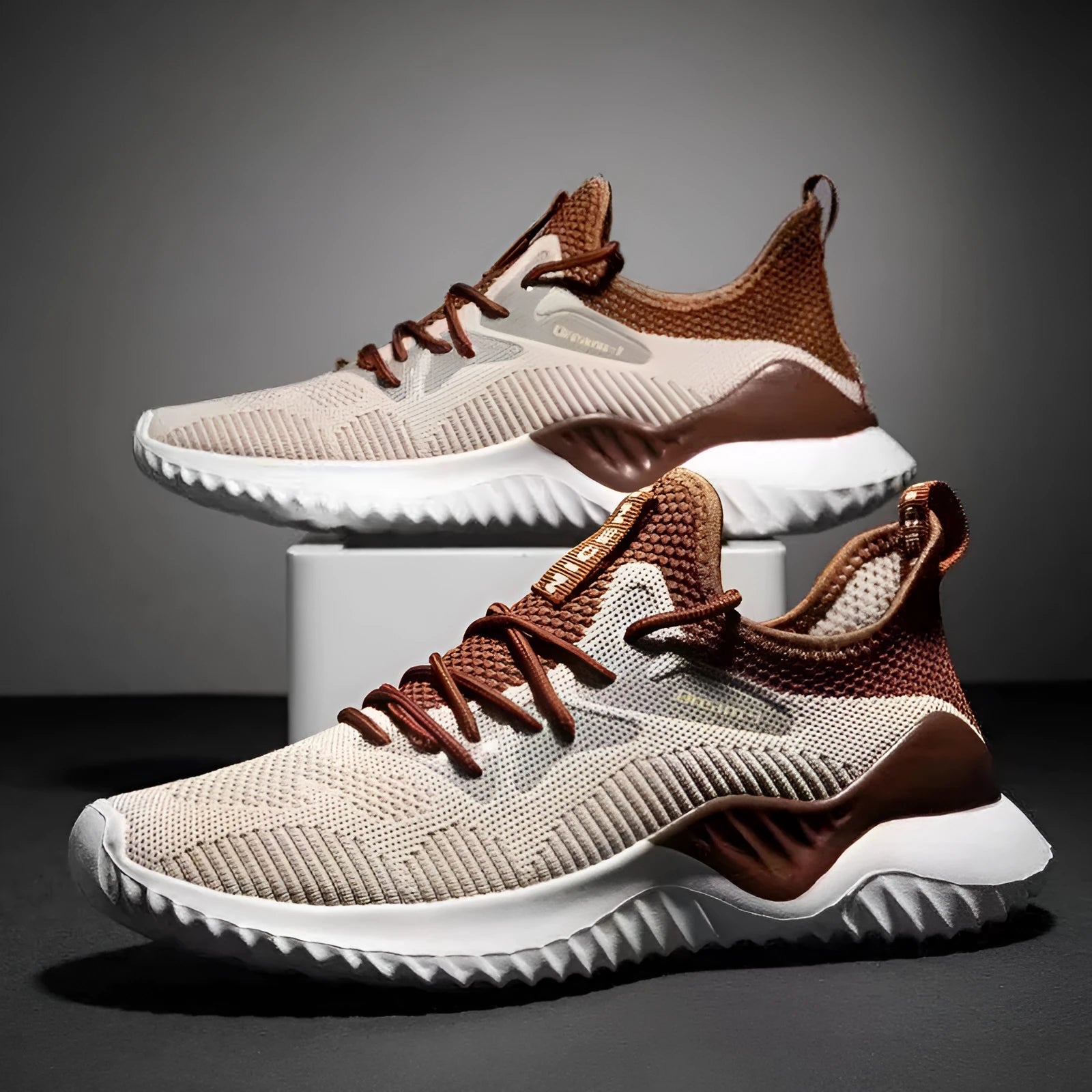 Men's breathable mesh round head casual sneakers with rubber sole, low heel, in black grey and khaki