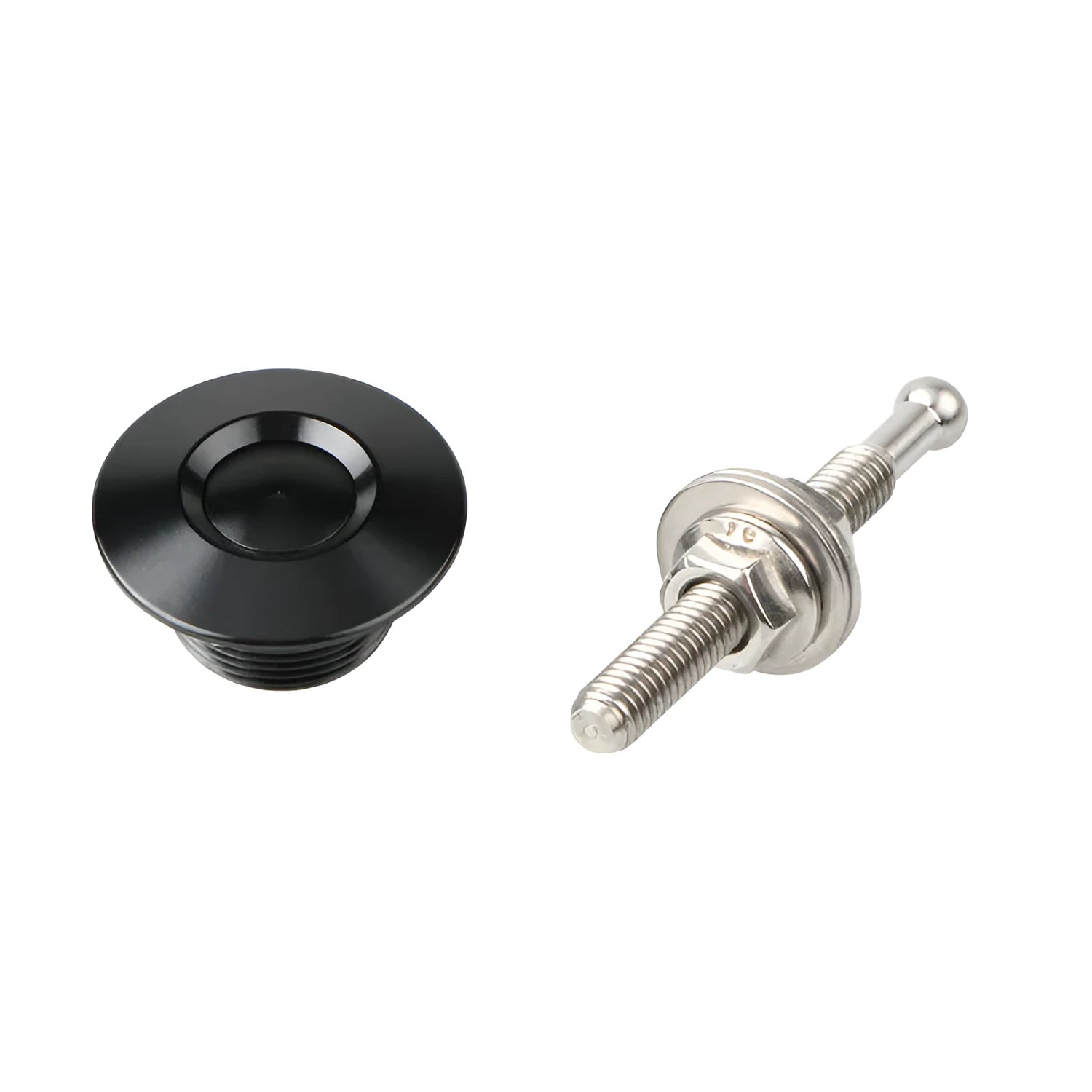 30mm diameter aluminium alloy engine cover lock in silver, black, gold, blue, and red colours next to a 55mm screw.
