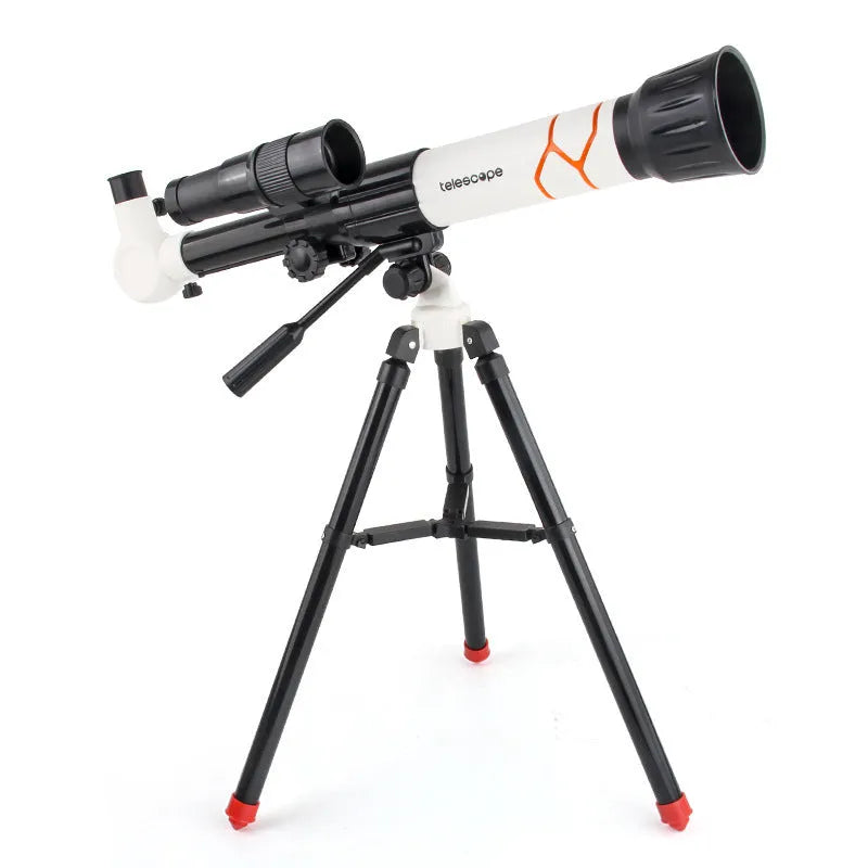 White and yellow plastic astronomical telescope with tripod for kids beginner astronomy