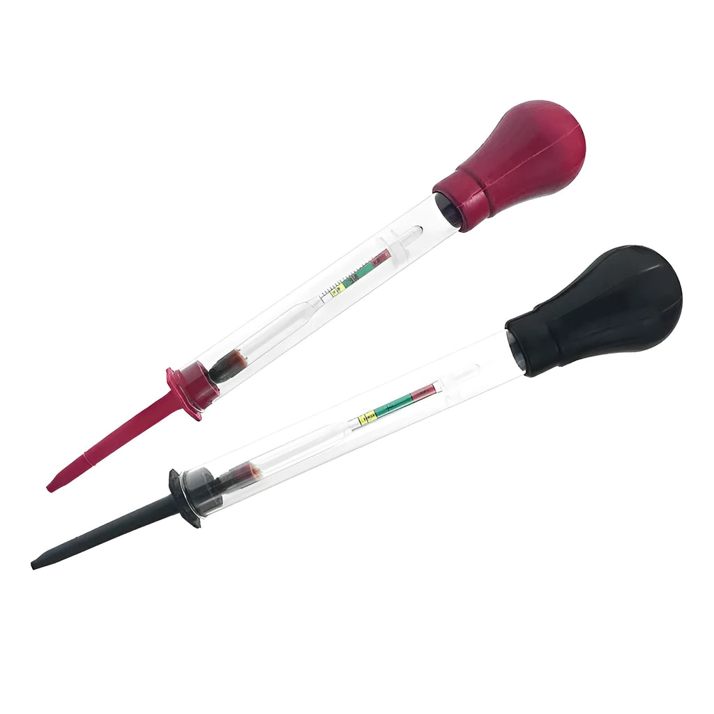 Electrohydraulic hydrometer for automotive battery electrolyte testing with glass construction and 330mm length