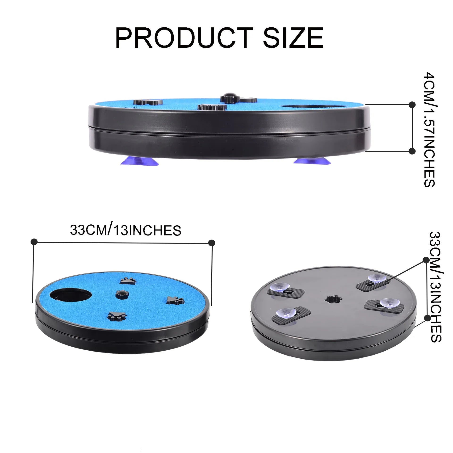 Square blue dog scratch pad with rotating top cover, suction cup base, and raised footprint guides.