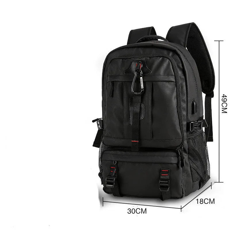 Oxford cloth large capacity travel backpack in black with anti-theft design and USB charging port